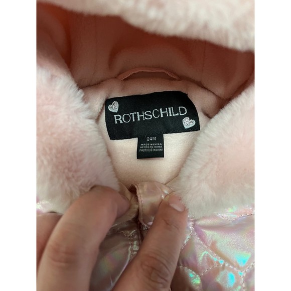 Pink Pearlized Puffer Heart Stitch Kids Jacket Size 24 months by Rothschild - Picture 3 of 6